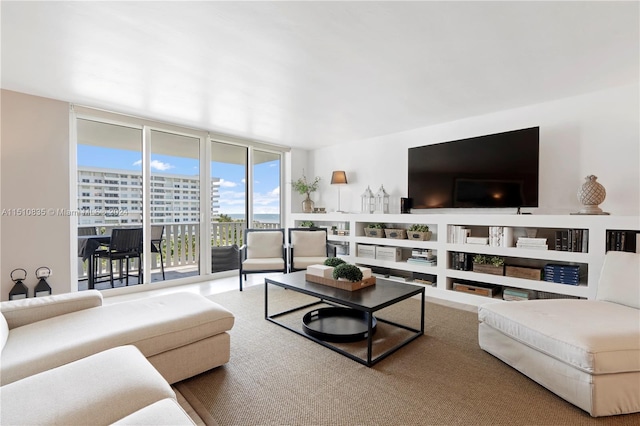 living room with floor to ceiling windows