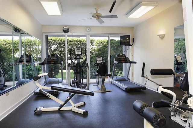 gym featuring ceiling fan