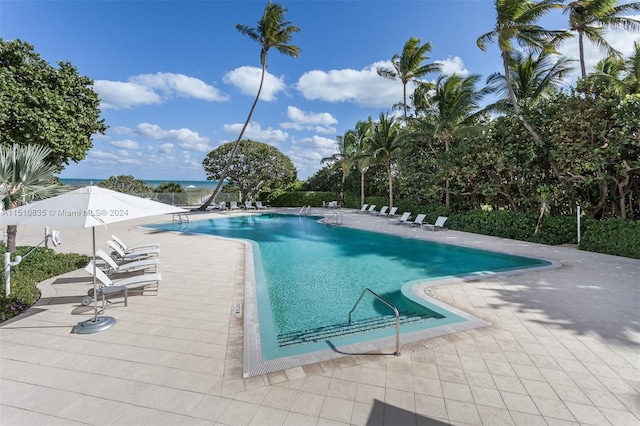 view of swimming pool with a patio