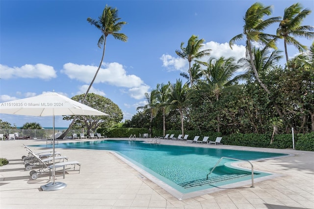 view of swimming pool featuring a patio