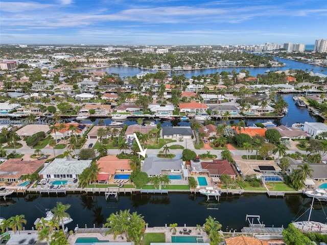 aerial view with a water view