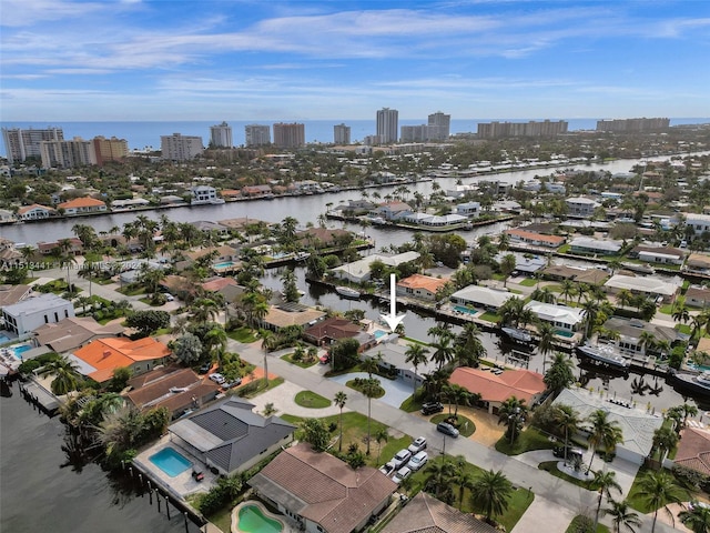 aerial view with a water view