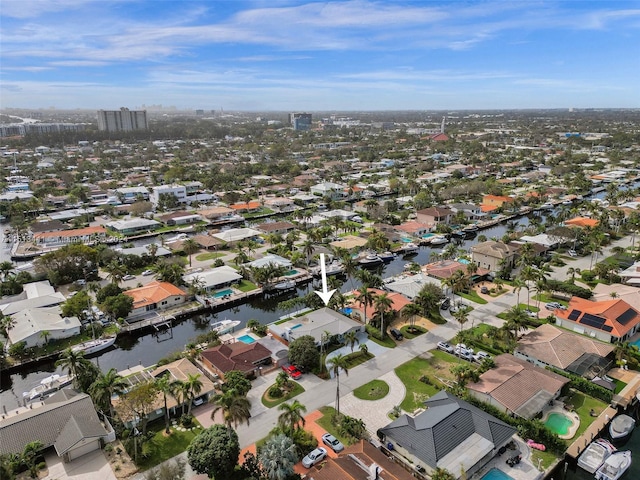 drone / aerial view featuring a water view