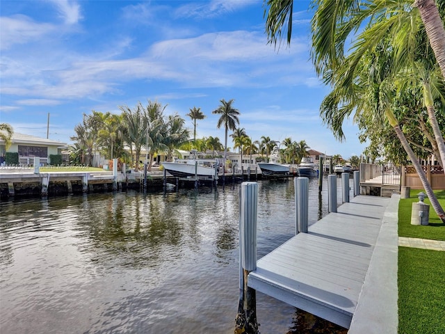 dock area with a water view