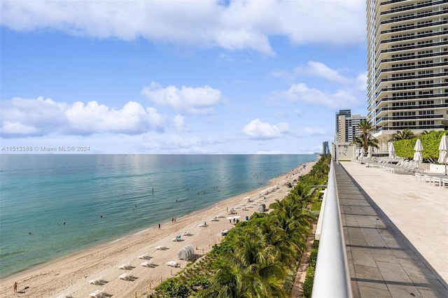 property view of water featuring a view of the beach