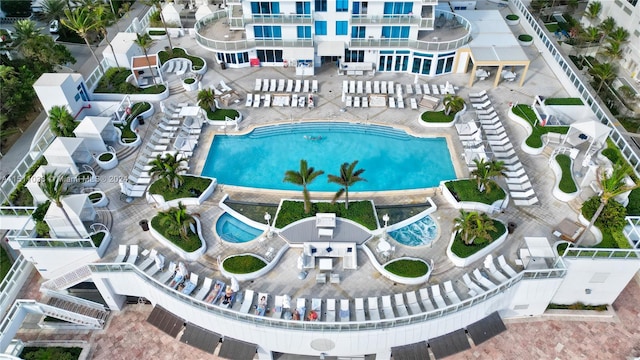 view of swimming pool with a patio area