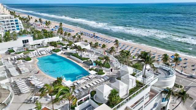 aerial view featuring a beach view and a water view