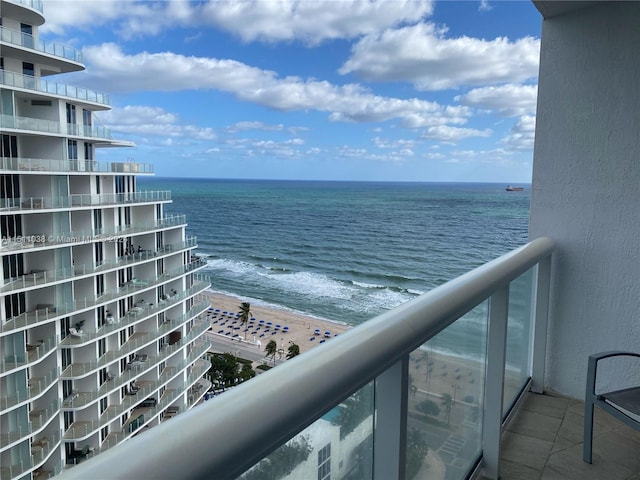 view of water feature with a beach view