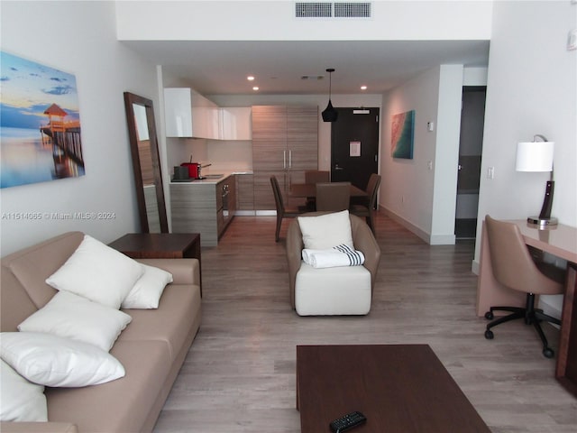 living room with light hardwood / wood-style flooring