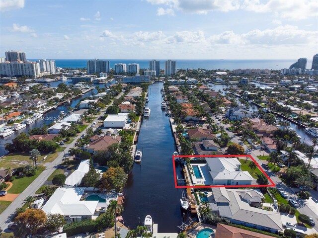 aerial view with a water view