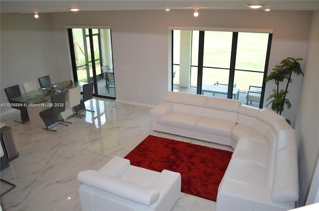 living room with light tile flooring