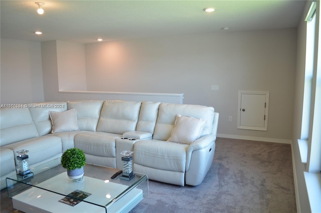 living room featuring light carpet