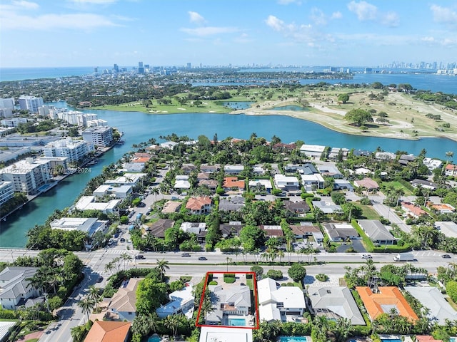 aerial view with a water view