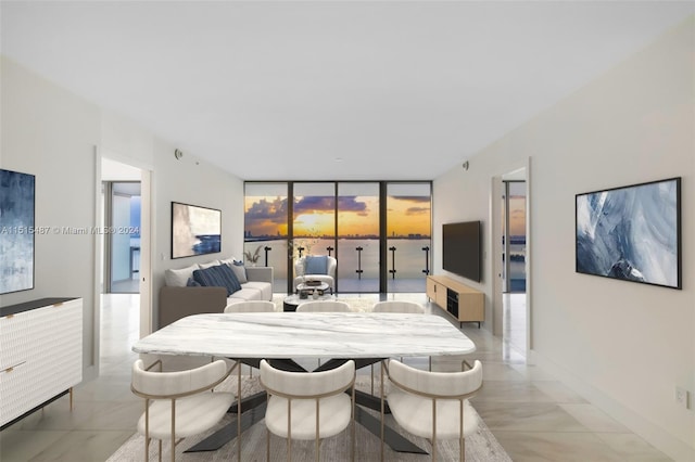 tiled dining area featuring floor to ceiling windows and a wealth of natural light