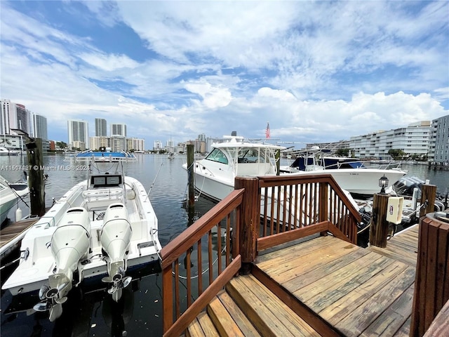 view of dock with a water view