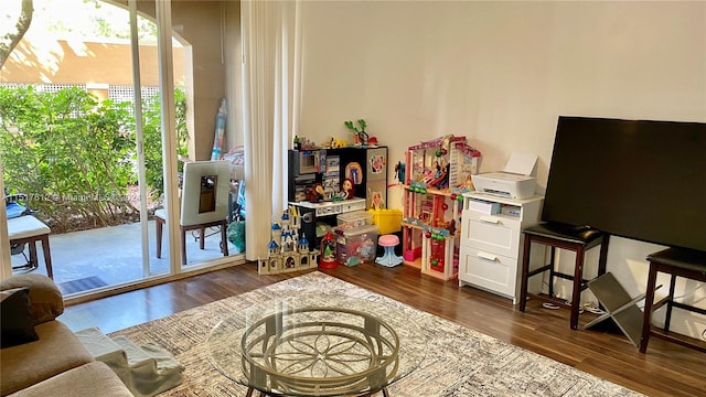 playroom with dark hardwood / wood-style flooring