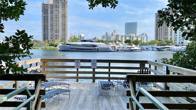 dock area featuring a water view