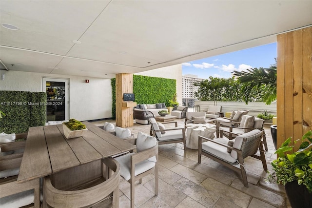 view of terrace featuring an outdoor living space