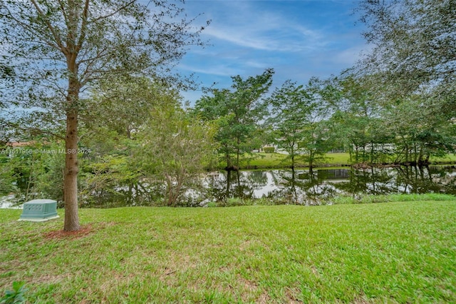 view of yard with a water view