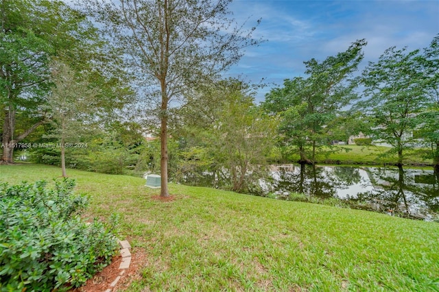 view of yard with a water view