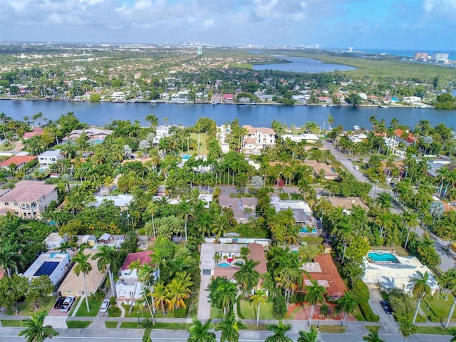 aerial view with a water view