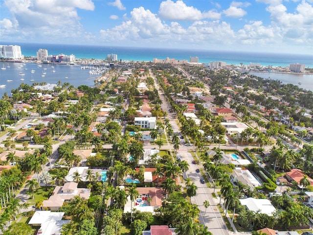 bird's eye view featuring a water view