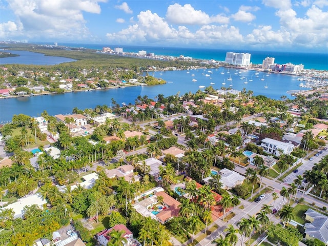 aerial view with a water view