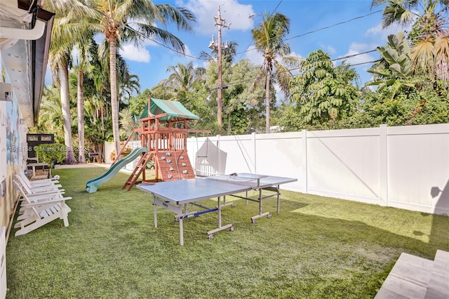 view of yard featuring a playground