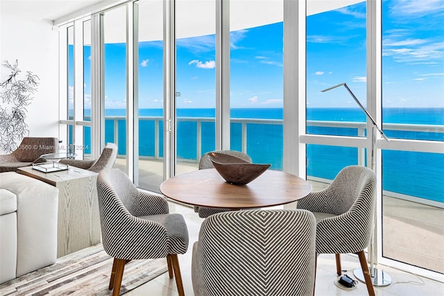 sunroom with a water view and a healthy amount of sunlight