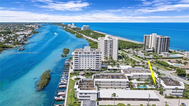 aerial view with a water view