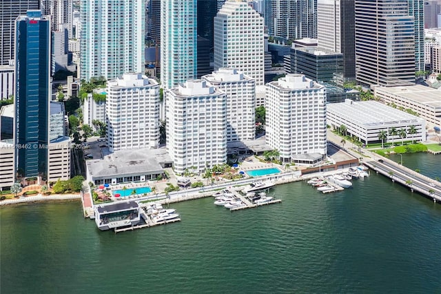 bird's eye view featuring a water view