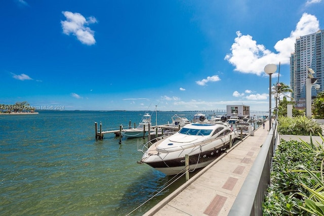 dock area featuring a water view