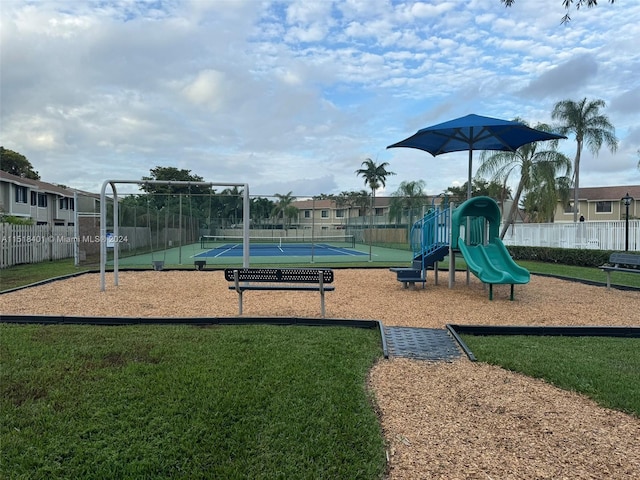 view of jungle gym with a yard