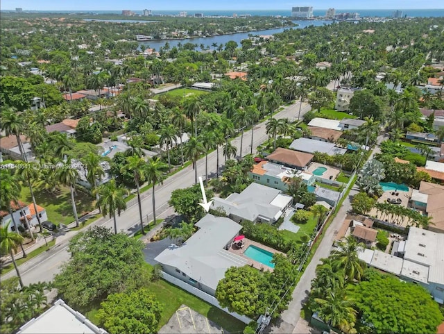 bird's eye view featuring a water view