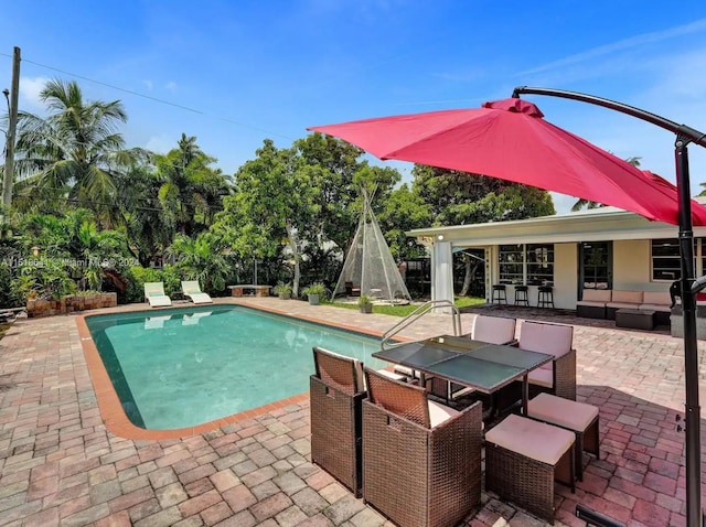 view of pool featuring a patio