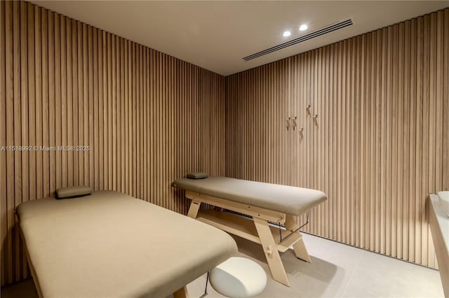 view of sauna with tile patterned floors