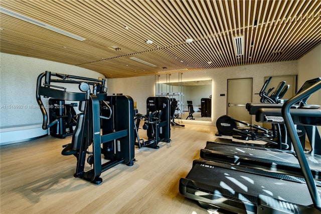 workout area featuring light wood-type flooring