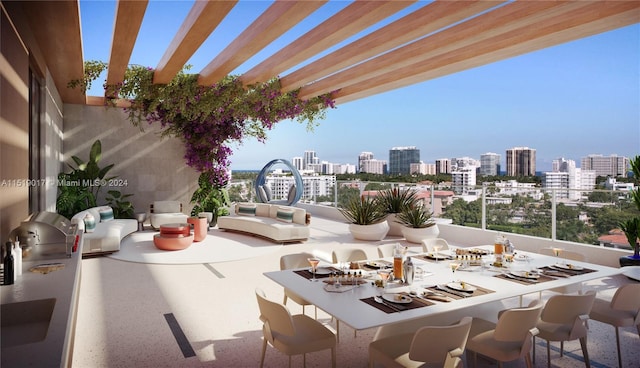 balcony featuring a pergola and area for grilling