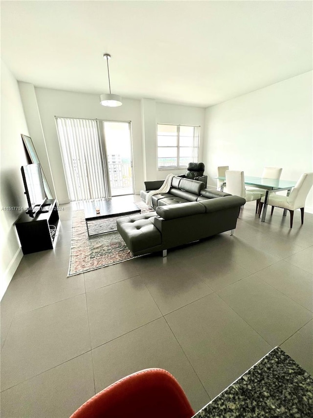 living room with tile floors