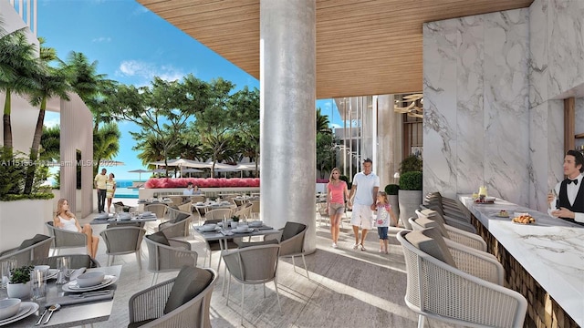 view of patio / terrace with a water view