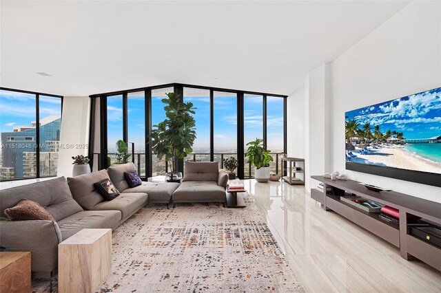 living room with expansive windows