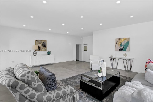 living room featuring tile flooring