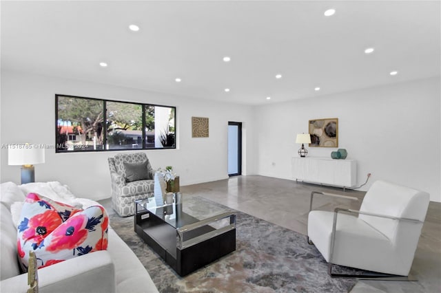 living room with tile floors