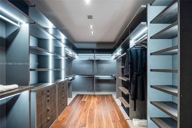 walk in closet with hardwood / wood-style flooring