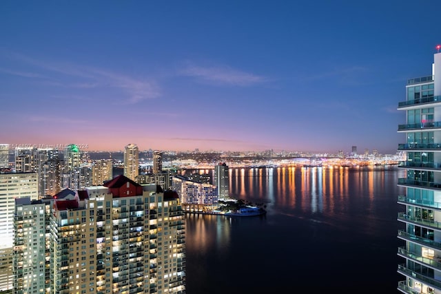 property's view of city featuring a water view