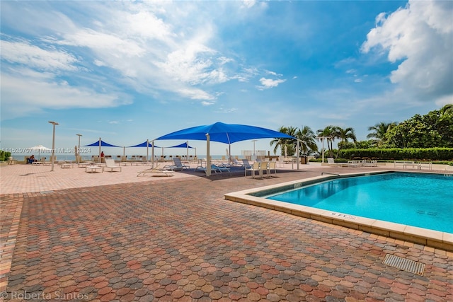 view of swimming pool featuring a patio area