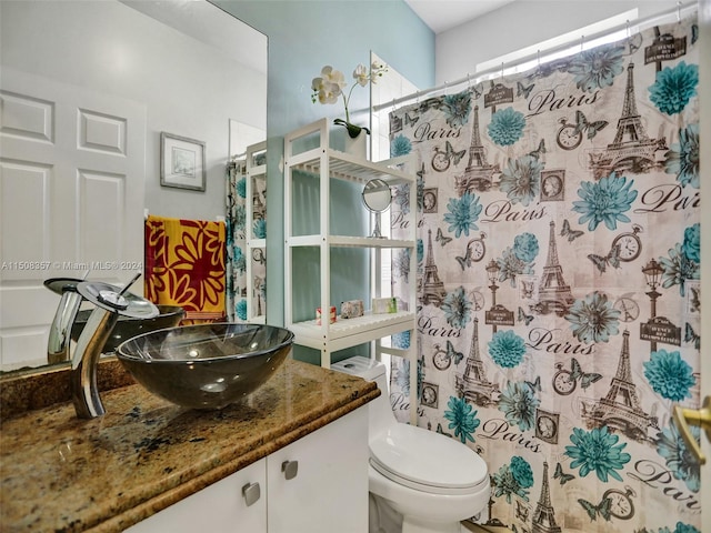 bathroom with toilet and oversized vanity