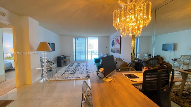 dining space featuring a chandelier