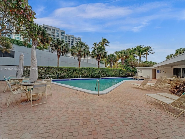 view of swimming pool with a patio