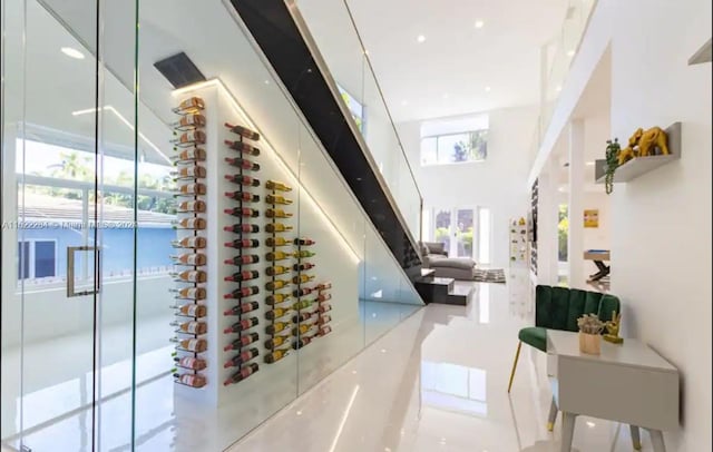 wine cellar with a high ceiling